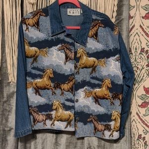 Vintage Keren Hart Denim Running Horses Jacket